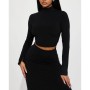 FashıonNova Modern Day Chic Ribbed Skirt Set - Black Etek Takım