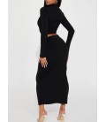 FashıonNova Modern Day Chic Ribbed Skirt Set - Black Etek Takım