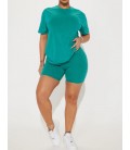 FashıonNova Stepping Out Mineral Wash Short Set - Emerald Şortlu Takım