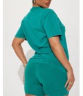 FashıonNova Stepping Out Mineral Wash Short Set - Emerald Şortlu Takım