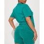 FashıonNova Stepping Out Mineral Wash Short Set - Emerald Şortlu Takım