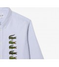 Lacoste Unisex Regular Fit Düğmeli Yaka Çizgili Organik Pamuk Mavi Gömlek CH3553.F6Z