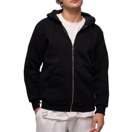 Giysa John Borners Erkek Kapüşonlu Siyah Üç iplik Fermuarlı Sweatshirt