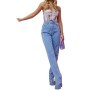 Prettylittlething Kadın Light Blue Wash Long Leg Split Hem Jeans CMF2615