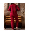 Sude Kadın Yuvarlak Yaka Puantiye Desen Bambu İnterlok Anne Pijama Takımı P5062-Bordo