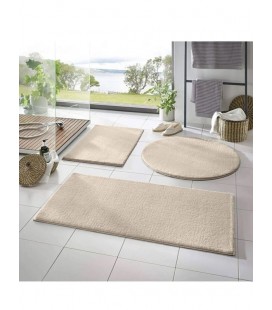 Balat Halı 3'lü Banyo Halısı Peluş Post Halı Klozet Takımı Bej 50x90--50x60---50x50