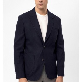 SÜVARİ Lacivert Slim Fit Armürlü Sivri Yaka 6 Drop Ceket CT2021600309