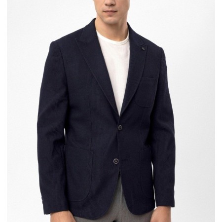 SÜVARİ Lacivert Slim Fit Armürlü Sivri Yaka 6 Drop Ceket CT2021600309