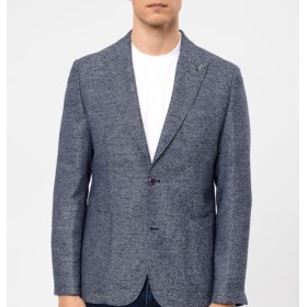 SÜVARİ Lacivert Slim Fit Armürlü Sivri Yaka 6 Drop Ceket CT2021600300
