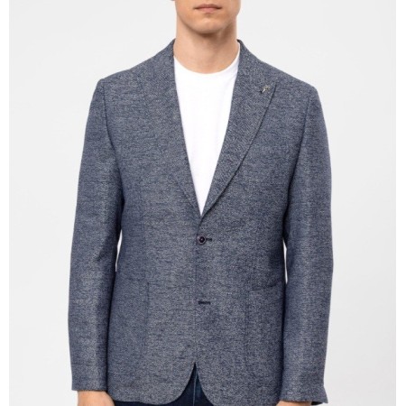 SÜVARİ Lacivert Slim Fit Armürlü Sivri Yaka 6 Drop Ceket CT2021600300