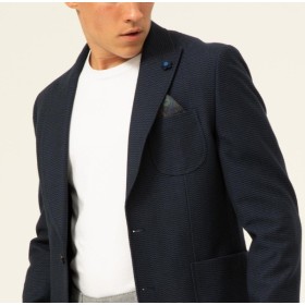 SÜVARİ Parlament Mavi Slim Fit Armürlü Mono Yaka 6 Drop Ceket CT2021600229