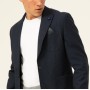 SÜVARİ Parlament Mavi Slim Fit Armürlü Mono Yaka 6 Drop Ceket CT2021600229