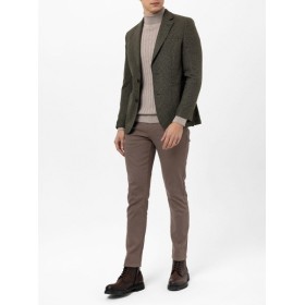 SÜVARİ Koyu Haki Slim Fit Armürlü Mono Yaka 6 Drop Ceket CT2021600339