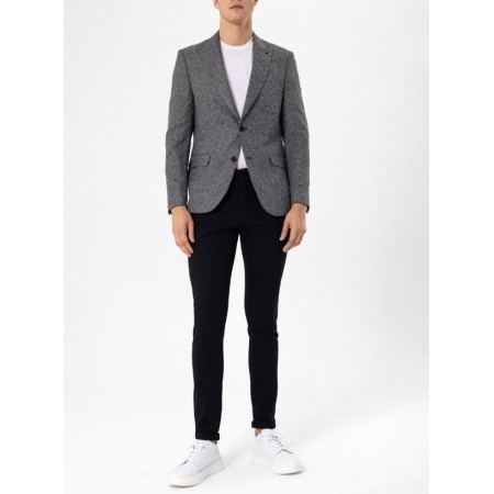 Süvari Siyah Slim Fit Armürlü Sivri Yaka 6 Drop Ceket CT2004800240