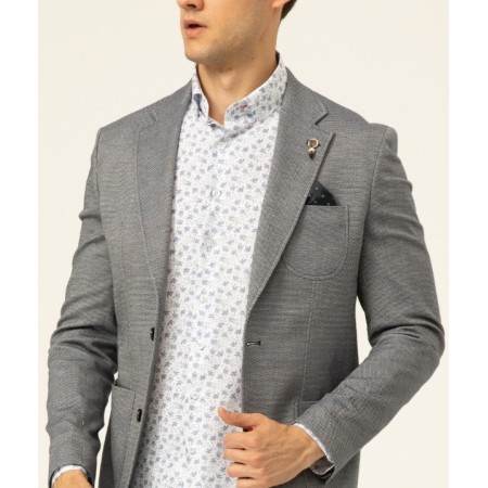 Süvari Lacivert Slim Fit Armürlü Mono Yaka 6 Drop Ceket CT2021600247
