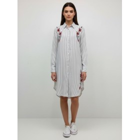 MissBlack Kadın Uzun Gömlek Çizgi Çiçek Detaylı 3018