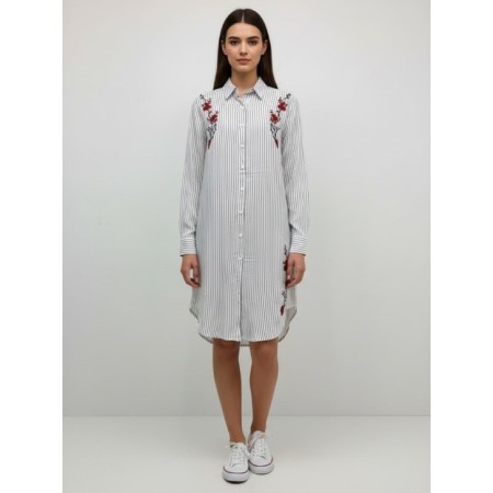 MissBlack Kadın Uzun Gömlek Çizgi Çiçek Detaylı 3018