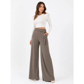 T-dee Concept Women's Beige Belted Wide Leg Trousers - Stylish Design