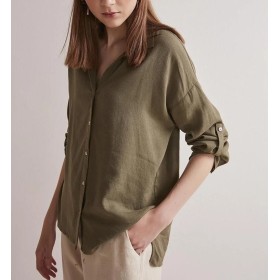 Jimmy Key Long Back Linen Women's Haki Shirt - Stylish Design