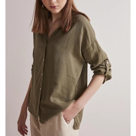 Jimmy Key Long Back Linen Women's Haki Shirt - Stylish Design