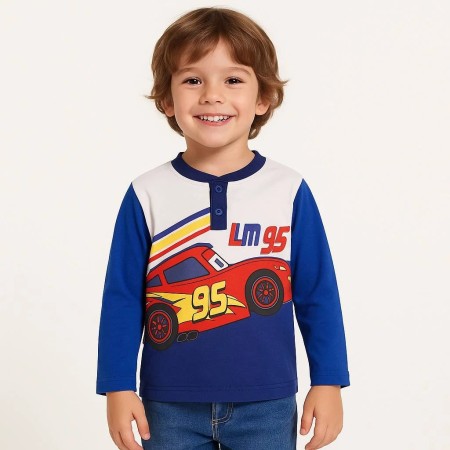 Disney Boys' Blue Cars Pattern T-Shirt | Stylish and Comfortable
