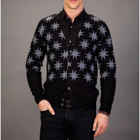 Tudors Patterned Black Men's Cardigan - Elegance and Comfort