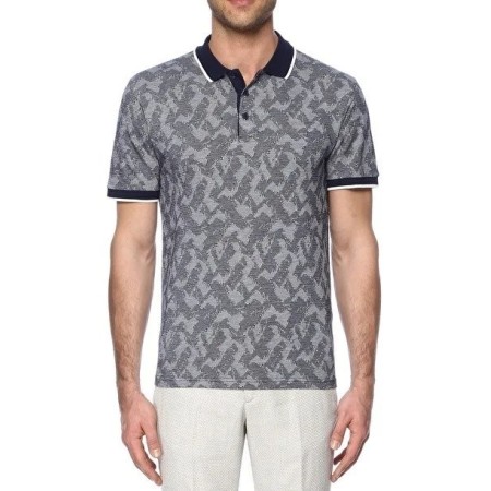 NetWork Polo Collar Jacquard Navy T-Shirt - Elegance and Comfort