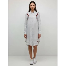 MissBlack Women's Long Shirt - Stylish Stripe Flower Details
