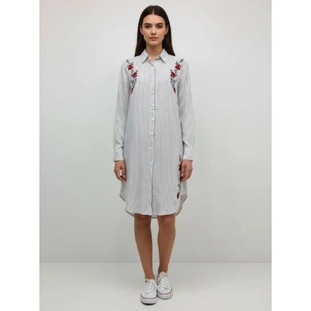 MissBlack Women's Long Shirt - Stylish Stripe Flower Details