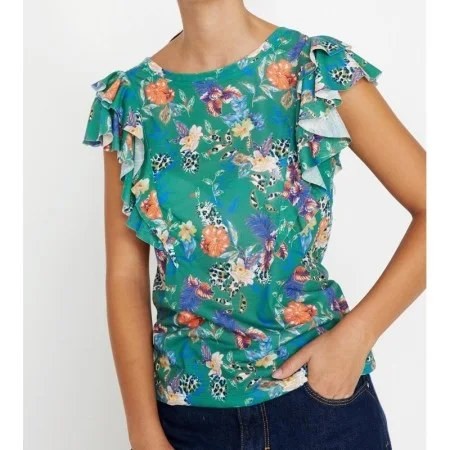 Koton Kadın Yeşil Fırfır Detaylı T-Shirt 8YAL11201JK69U