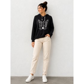 Trender Kadın Kapuşonlu Siyah  Sweatshirt