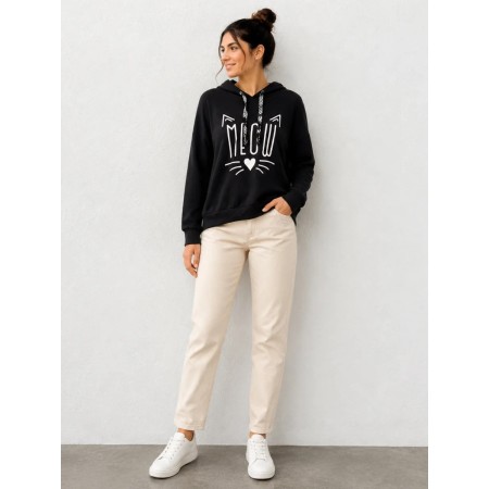 Trender Kadın Kapuşonlu Siyah  Sweatshirt