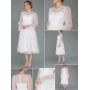 Espenica Cream Long Sleeve Lace Midi Evening Dress