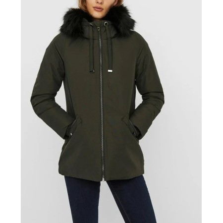 Vero Moda Women's Olive Hooded Fur Long Parka