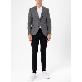 Süvari Siyah Slim Fit Armürlü Sivri Yaka 6 Drop Ceket CT2004800240