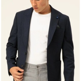 SÜVARİ Parlament Mavi Slim Fit Armürlü Mono Yaka 6 Drop Ceket CT2021600229