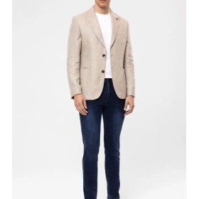 SÜVARİ Bej Slim Fit Armürlü Sivri Yaka 6 Drop Ceket CT2021600293