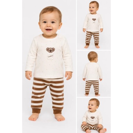 For My Baby Çizgili Kadife Sweatshirt Pantolon 21630