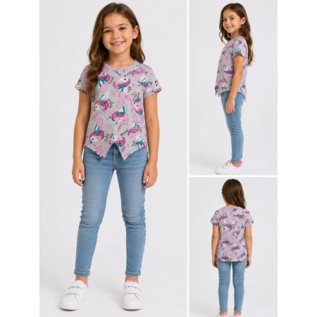 Koton Kız Çocuk Unicorn Desenli Kisa Kollu Tisört 0YKG17537OK