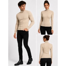 Unisex Turtleneck Bodysuit Sweater Beige - Stylish and Comfortable
