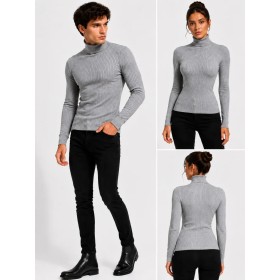 Unisex Turtleneck Bodysuit Sweater Gray - Stylish and Comfortable