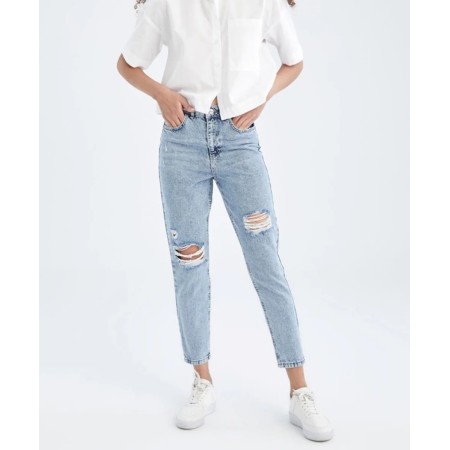 Defacto Mom Fit High Waist Distressed Jean Pants | Clothing
