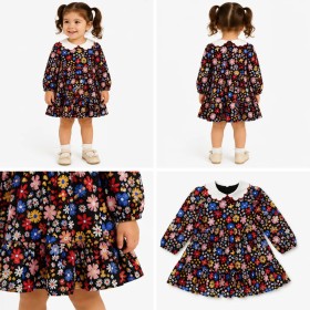 Panço Kız Bebek Çiçek Desenli Bebe Yakalı Elbise 2221GB26041