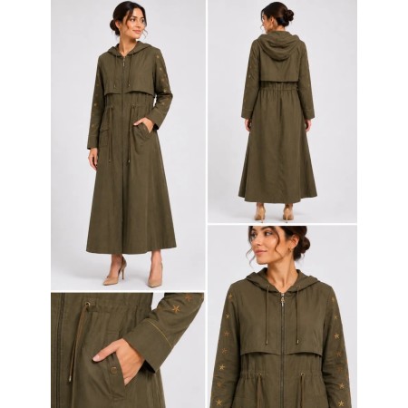 Afife Haki Color Women's Ferace - Stylish and Modern Design