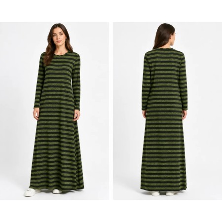 Al-Marwah Green Black Women's Long Dress - Elegant Design