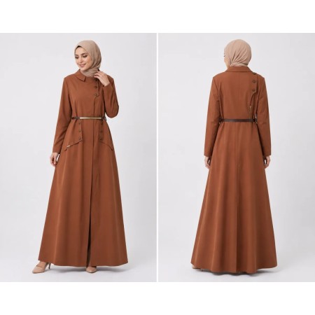 Kayra Women's Hijab Overcoat Brick - Elegance and Comfort