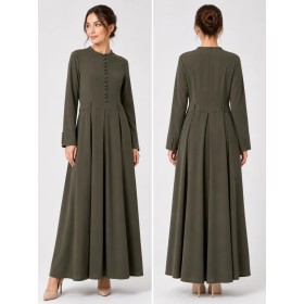 Moda Nilda Haki Yeşil Kadın Ferace Düğme Detaylı