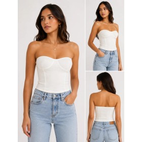 Prettylittlething Cream Velvet Bandeau - Stylish Design