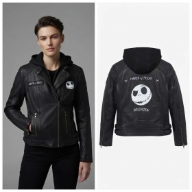Disney Master Fright Unisex Hooded Black Leather Jacket