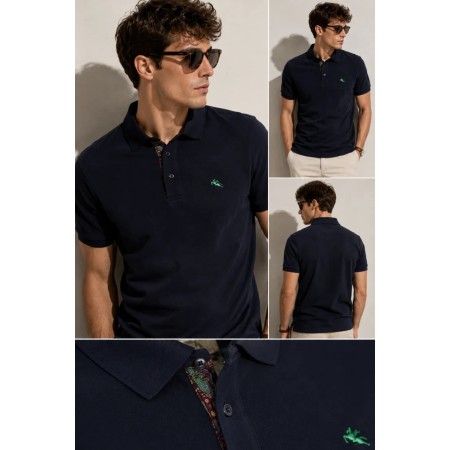 Etro Polo Yaka Renkli Yaka Detaylı Siyah Erkek T-Shirt